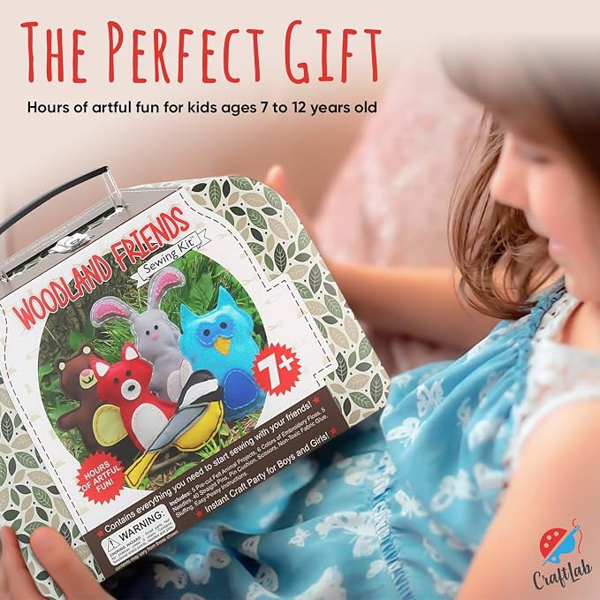 Woodland Animals Kids Sewing Kit, Educational Beginner Arts & Crafts Gift for Boys and Girls Ages 7 to 13 DIY Learn to Sew Embroidery
