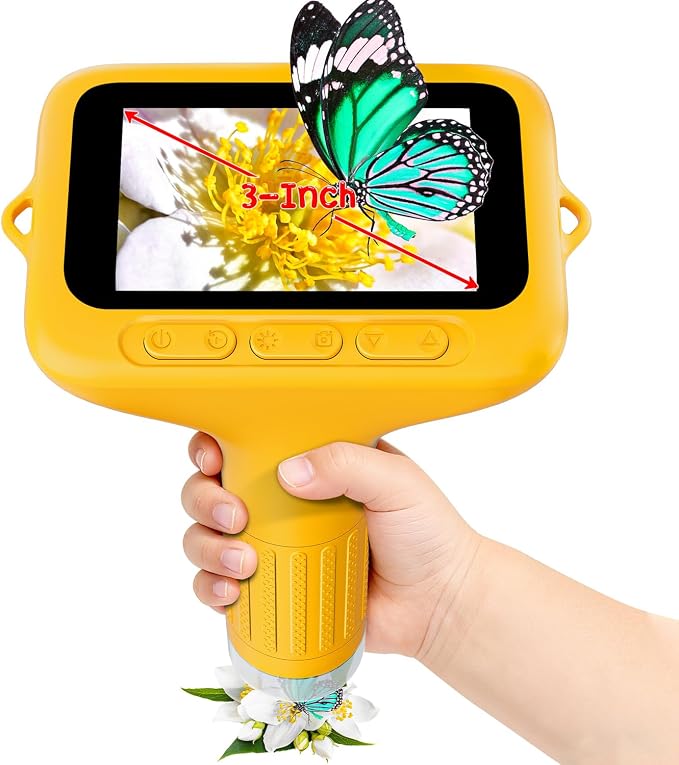 SKYBASIC Digital Microscope for Kids, 3" Screen 1000X Handheld Microscope HD Pocket Portable Microscopes Camera, Science Edu Fun Birthday Gifts Toys for Ages 4-12 Children Students Boys Girls -Yellow