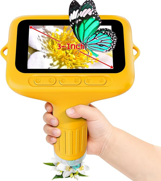 SKYBASIC Digital Microscope for Kids, 3" Screen 1000X Handheld Microscope HD Pocket Portable Microscopes Camera, Science Edu Fun Birthday Gifts Toys for Ages 4-12 Children Students Boys Girls -Yellow