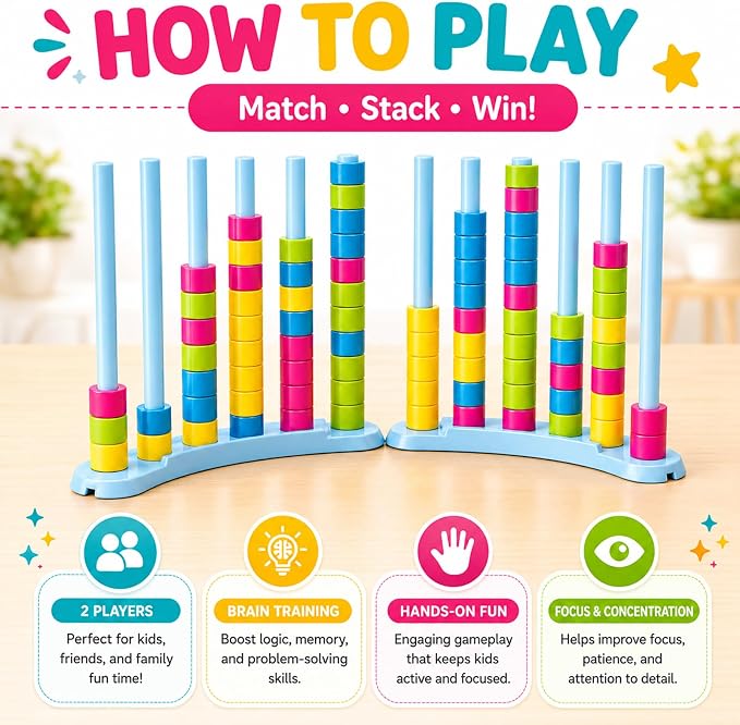 2 Pack Color Matching Challenge Game 2-4 Players | Fast Pattern Color Matching Puzzle Game for Family Board Game,Family Nights,Birthday Christmas Party Gifts for Kids & Adults