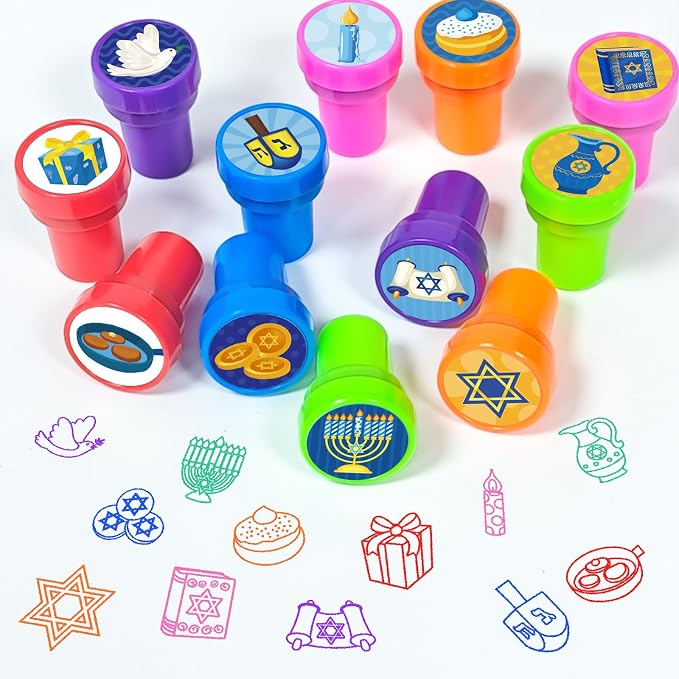 Cinrobiye 24 Pcs Hanukkah Stampers Party Favor Set, Cute Jewish Holiday Stamps for Kids Hanukkah Celebration, Classroom Rewards, Goody Bag Fillers, Holiday Party Supplies