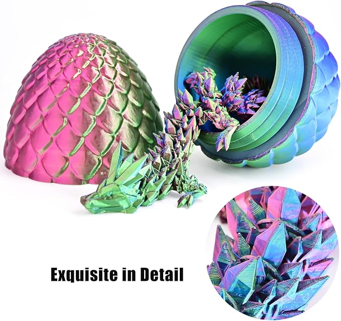 12" 3D Printed Dragon Eggs with Dragon, Articulated 3D Fidget Toys for Kids | Crystal 3D Dragon Toys for Boys Girls, 3d Printed Animals, Dino Dinosaur Eggs Toys, Easter Basket Stuffers（Red Green Blue）