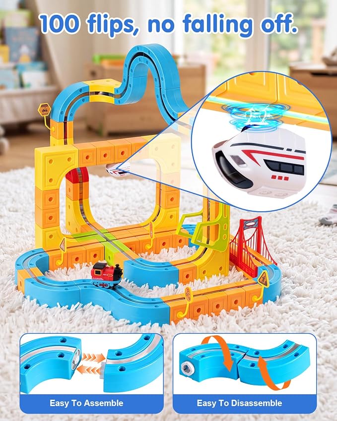 Magnetic Electric Train Set: Self-Assembly for Kids | 175Pcs DIY Flexible Anti Gravity Race Track Set with Electric Cars - STEM Building Toys Birthday Gift for Boys Girls 5-10