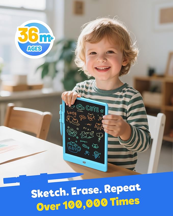 LCD Writing Tablet for Kids, 10-inch Coloring Drawing Pad, Mess Free Doodle Board, Christmas Gifts for Boys and Toddlers, Toys for 3 4 5 6 7 8 Year Old Girls(Blue) (Pack of 2)