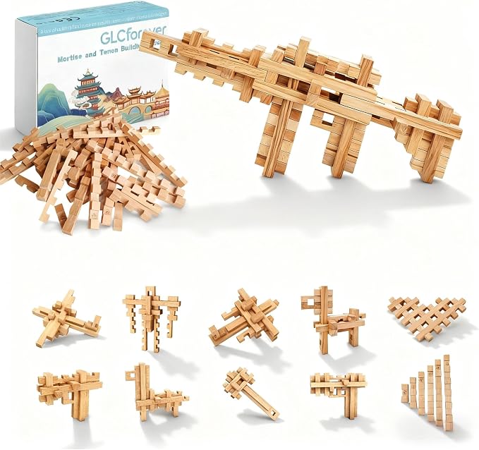 STEM Wooden Building Blocks, Toy Gun Style | Natural Wood without Paint and Rough Edges