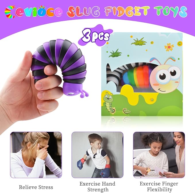 Cevioce Fidget Slug Toy, Sensory Slug Fidget Toys for Kids & Adults, 1 PC Autism Sensory Toys for Autistic Children Toddlers, Toddler Toys 3+ Year Old, Easter Basket Stuffers Gifts for Boys Girls B