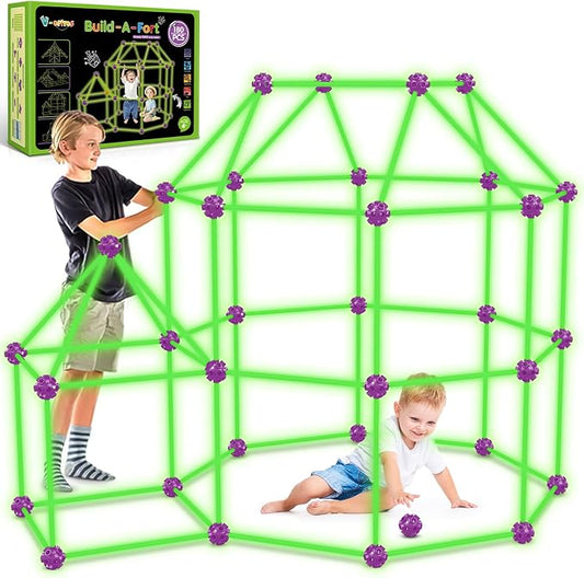 180 Pack Glow in The Dart Fort Building Kits for Kids Age 4, 5, 6, 7, 8+ Years Old, STEM Building Toys for DIY Castles, Tunnels, Ideal Christmas, Birthday Gifts for Boys & Girls