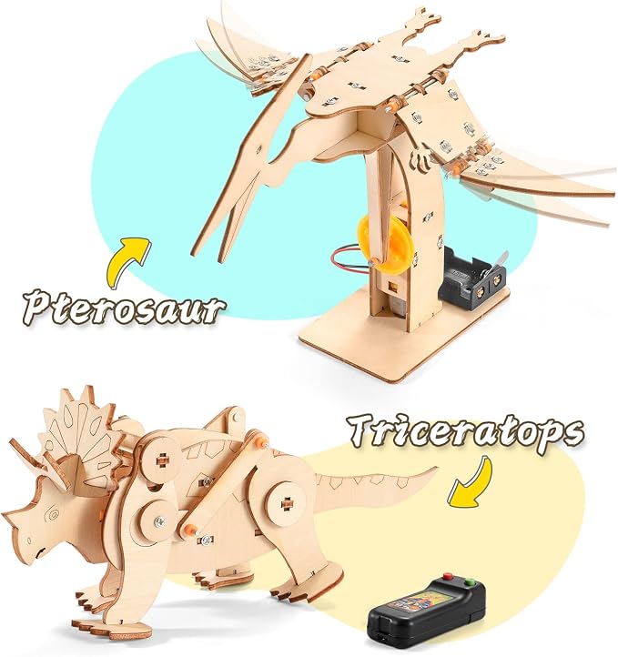 Dinosaur STEM Kits for Kids, 4 in 1 Wood Building Toys for Boys Crafts 8-12 | Build It Yourself Science Woodworking Kit, DIY 3D Wooden Puzzles Model for Kids, Birthday Gift for 8 9 10 11 12 13 Year Old