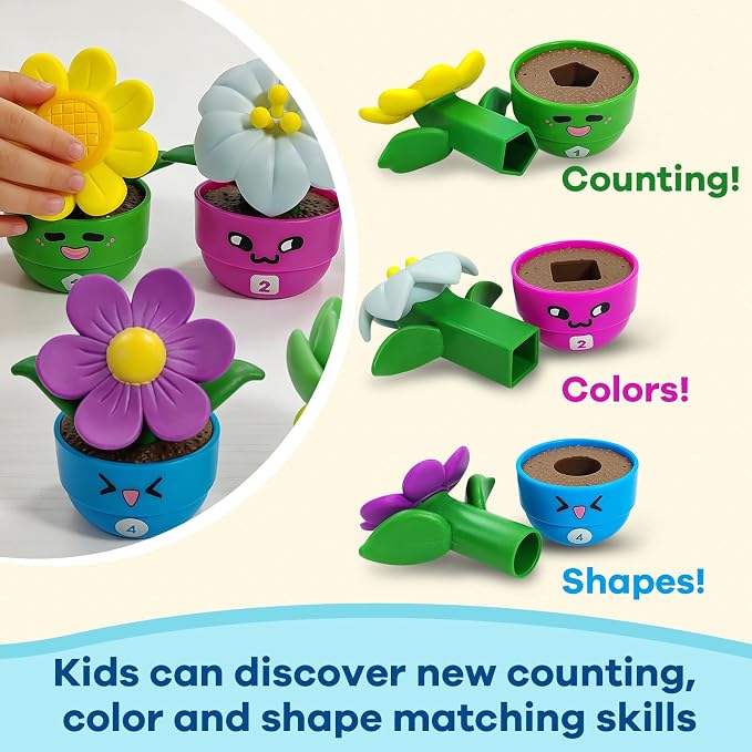 GEERAY 5 Sets Montessori Toddler Flower Garden Toys, Color Shape Sorting & Matching Game for Kids, Spring Toy Sensory Gardening Gift for 1 2 3 Year Old Girls & Boys, Preschool Classroom Learning