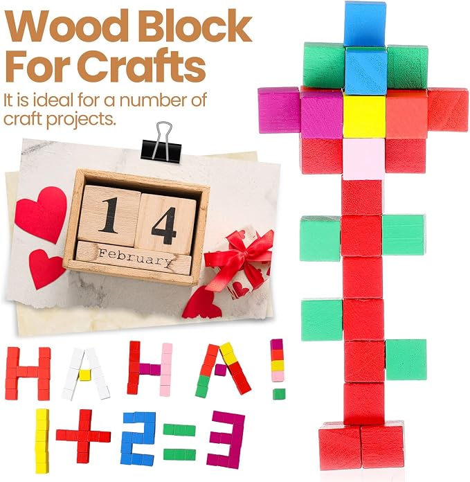 Barydat 450 Pcs 0.5 in Wooden Cubes, Unfinished Wooden Blocks for Crafting Natural Craft Wood Square Blank Cube for DIY Project Baby Showers