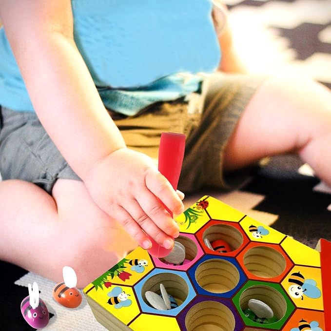 Montessori Toys for 3 Year Old, Toddler Fine Motor Skill Toy, Bee to Hive Matching Game, Color Sorting Matching Toy, Preschool Educational Learning Gift