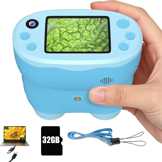 1000X Handheld Microscope 4K 2.0" Screen with 32GB Card | Handheld Microscope for Kids Rechargeable Digital Kids Microscopes with Camera & Selfie Lens, Edu Science Kits for Kids