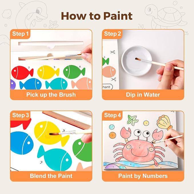Jar Melo Paint with Water Books for Toddlers, Ocean Animals | Mess-Free Watercolor Painting Activity for Kids Ages 3-5 4-8, Arts Crafts Coloring Travel Toy with Brush for Boys and Girls