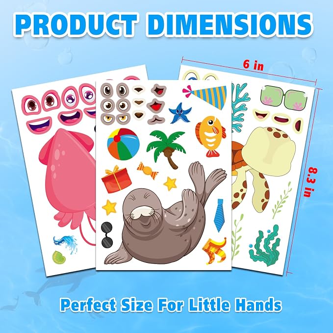 42 Ocean Animal Make-a-Face Sticker Sheets for Kids | Sea Creature Mix ’n Match Crafts for Party Favors & Classroom Activities