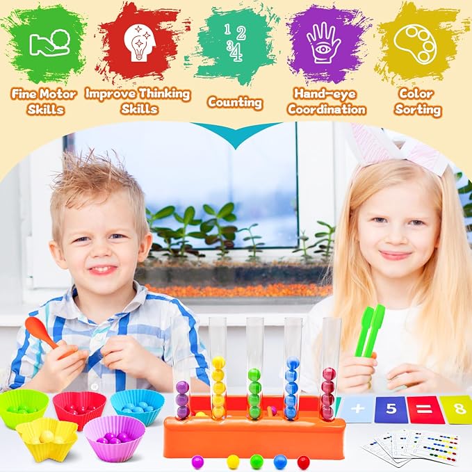 Counting and Color Sorting Toys Set, Preschool Learning Toys | Fine Motor Skills Color Recognition and Math Learning Games, Educational Toy Gift for Kids Age 3 4 5 6Year Old Boys Girls