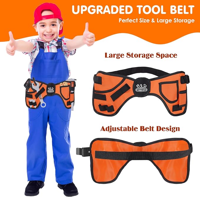 Kids Tool Set- 48PCS Tool Set Toys with Electronic Toy Drill, Tool Bag&Tool Belt&Tape Measure, Pretend Play Kids Construction Tool Kits Toy for Boys, Kids Birthday Gift for Boys Girls Ages 3+