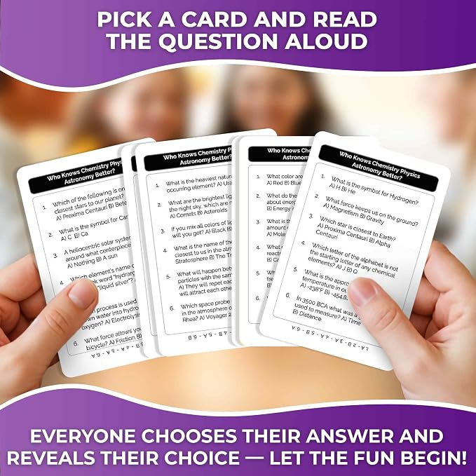 Quokka Card Games for Kids 8-12 - Board Family Games for Kids and Adults | Science Trivia Cards for Family Game Night - Who Knows Chemistry Physics Astronomy Better - Fun Game for Families and Teens