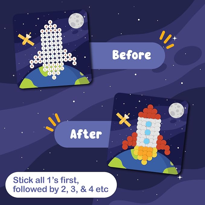 BINCA Dotties Dot Art Activity Kit - Space, 1500+ Stickers, Mess-Free Activities, DIY Dot Sticker Art, Kids Travel Activities, Gifts for Boys & Girls Ages 4,5,6,7