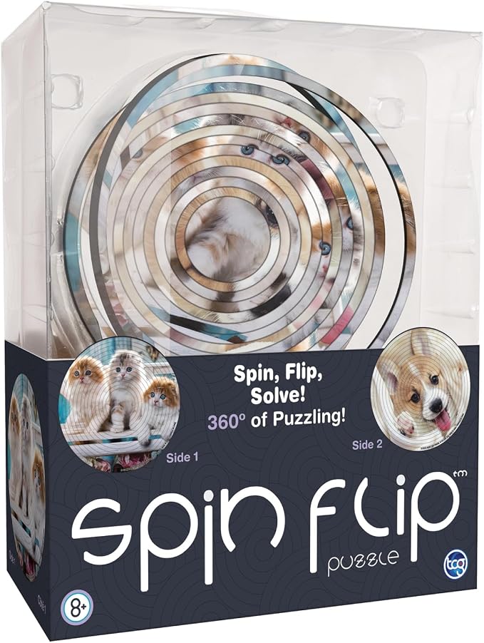 Spin Flip Puzzle - Puppies & Kittens - Spin it, Flip it, Solve it! for Those who Love Brain teasers! Adult Fidget Toy. Great Gift for Mom, Dad, Teens, Men and Women