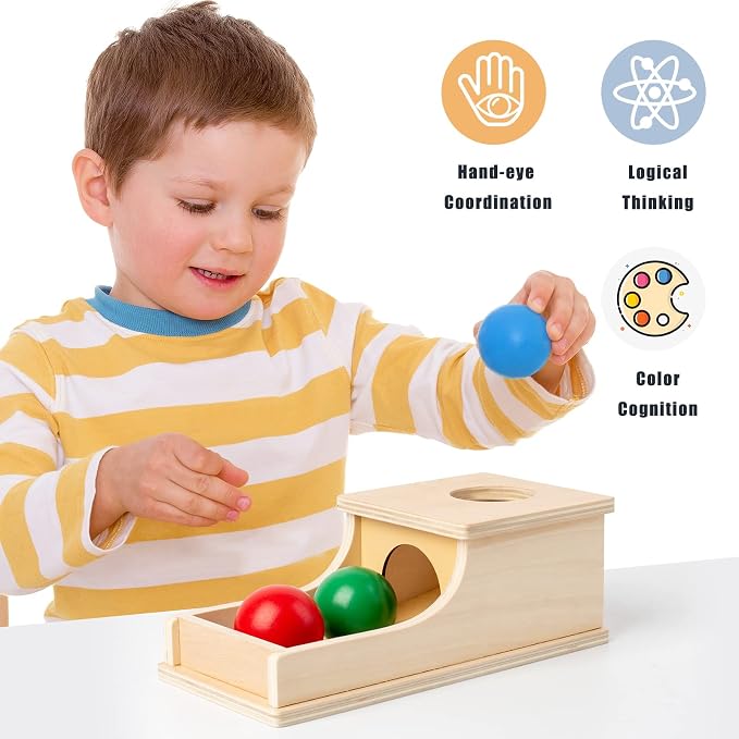 Montessori Toys for 1 Year Old, Ball Drop Toy, Object Permanence Box | Wooden Soft Sound & Fine Motor Skills Baby Ball Drop Play Sorting Toys for 6 8 9 12 Months Toddlers, Infant Early Age Toy