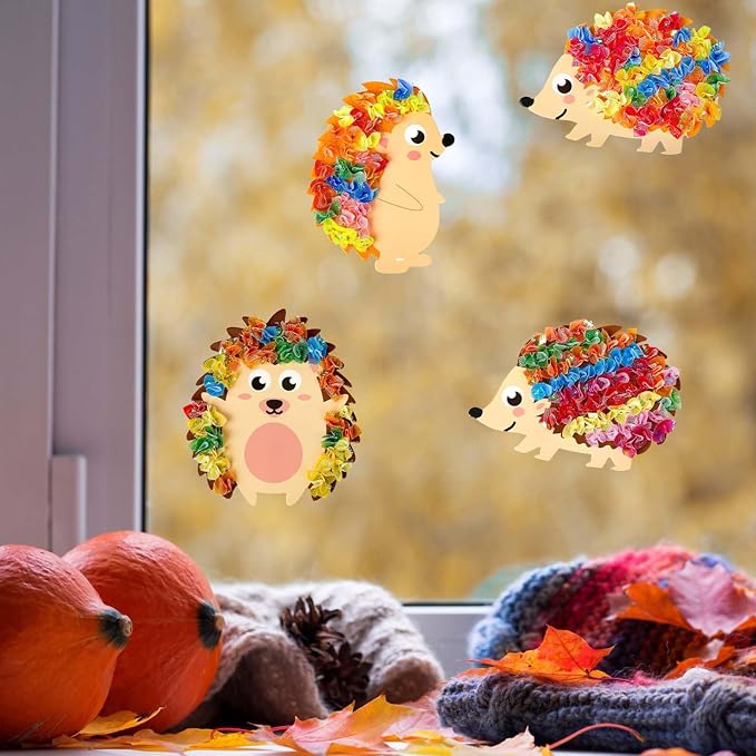 Fennoral 9 Pack Hedgehog Poke in Art Craft Kit for Kids | Make You Own Hedgehog Foam Stickers DIY Autumn Art and Craft for Boys Girls Art Activities Fall Thanksgiving Decoration