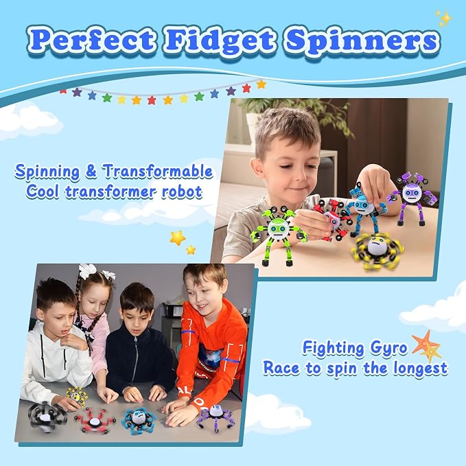 3 PCS Travel Toys Transformable Fidget Spinners Toys for Kids and Adults Sensory Toy for Boys Teens Stress Relief Autism ADHD Cool Road Trip Travel Essential Birthdays Gifts for Party Favors