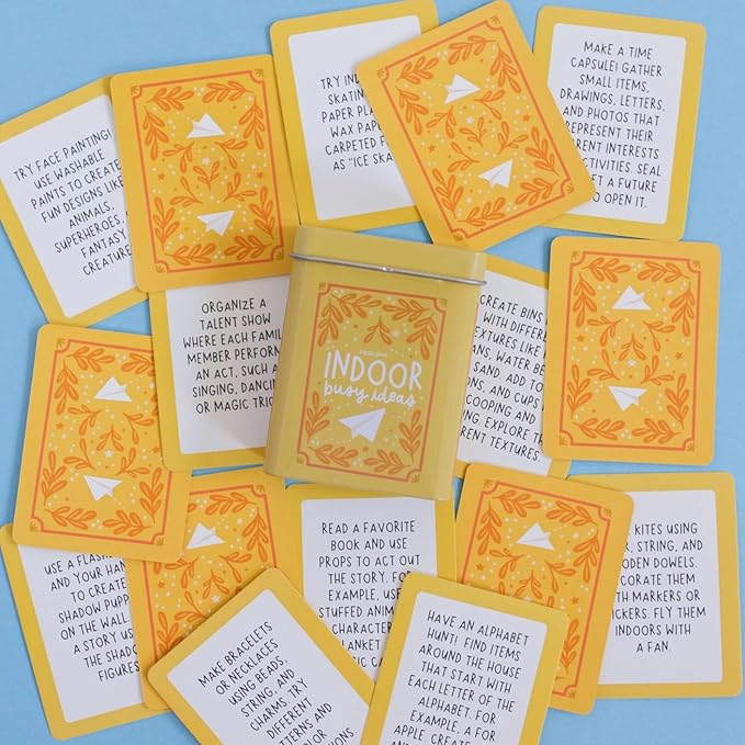 Pippi Post Indoor Busy Ideas Activity Cards & Tin, 50 Screen-Free Prompts | Indoor Summer Activities, Portable Fun for Rainy Days, Travel, Home & Boredom Relief