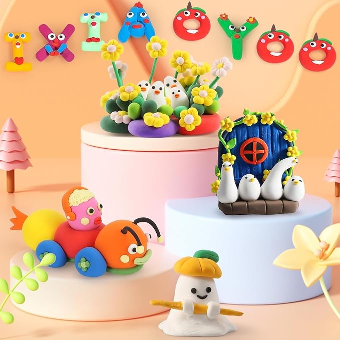 Ixiaoyoo Air Dry Clay, 64 Colors Foam Modeling Clay for School Projects | Safe & Non-Toxic, Soft, Non-Sticky, DIY Model Crafts Kids Toys for Home Party Favors, Birthday Gifts for Aged 3–12 Boys Girls