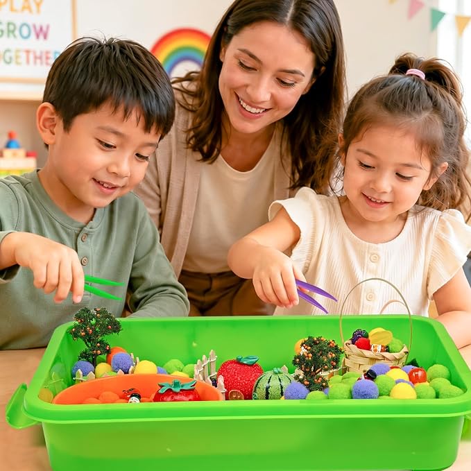 Cinrobiye 160 Pcs Fruit Learning Activity Set, Fruit Sorting Game with Pineapple, Strawberry, Lemon, Watermelon for Fine Motor Activities, Preschool Classroom Learning, Healthy Food Education & STEM