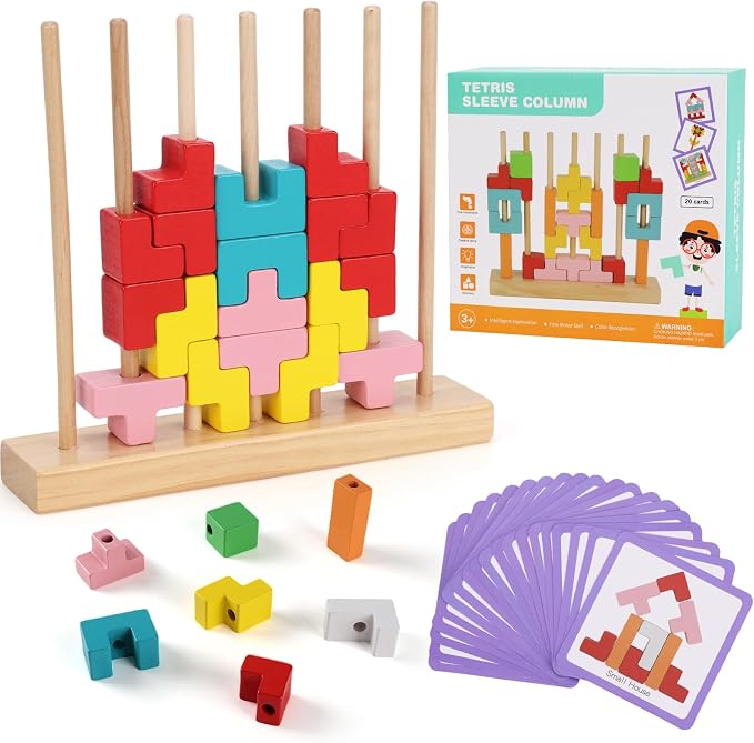 Wooden Stacking Puzzle Toy, 3D Colorful Wood Russian Blocks Puzzle Games Brain Teasers Montessori Toys for Toddler Kids 3 4 5 6 7 Years Old Boys Girls (Colorful B)