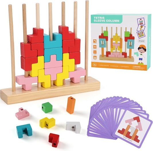 Wooden Stacking Puzzle Toy, 3D Colorful Wood Russian Blocks Puzzle Games Brain Teasers Montessori Toys for Toddler Kids 3 4 5 6 7 Years Old Boys Girls (Colorful B)