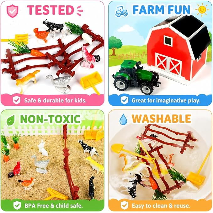 Carolart Farm Sensory Bin with Sensory Sand, Barn Toys & Tractor | Farm toys with farm animals, sensory toys for toddlers, gift for boys and girls ages 3-8