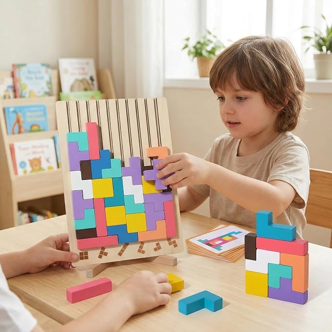 Wooden Stacking Puzzle Toy,Wooden Montessori Russian Blocks Puzzle -3D Stacking Toy for 3-6 Year,Educational Gifts for Boys and Girls.