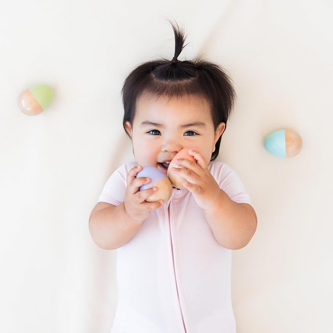 Pearhead Wooden Egg Shaker Baby Toy Set, 4-Piece Musical Rattles | FSC-Certified Wood, Pastel Maracas, Sensory Rhythm Play, Fine Motor Skills, 0+ Months