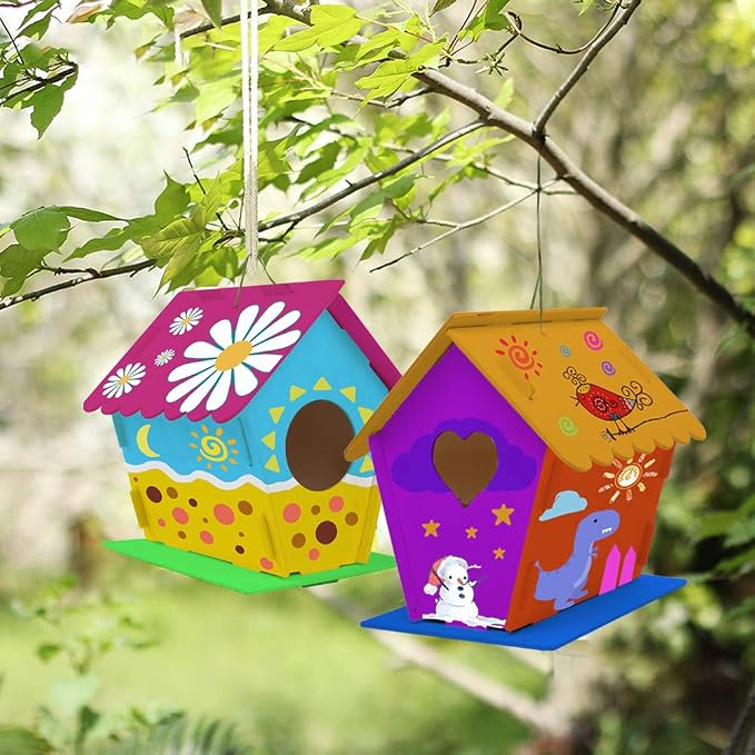hapray 2 Pack Bird House Kits for Kids, DIY Birdhouse Kit Build and Paint