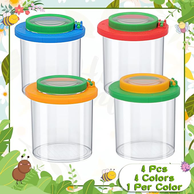 Coopay 4 Pieces Magnifying Insect Box - Bug Viewer, Critter Insect Cage, Container, Bug Catcher Cage, Jar Collecting Kit for Children, Kids Science Nature Exploration Tools