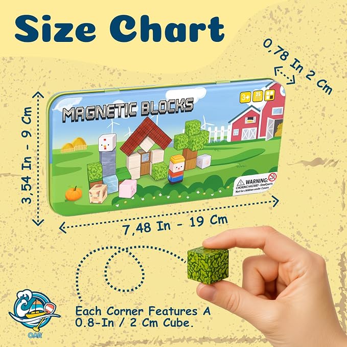 OAR 35 PCS Magnetic Blocks for Kids Ages 3-8, Farm Animal STEM Travel Toy | 35 Magnetic Cubes In An Iron Box Spark Creativity, Hand-Eye Coordination And STEM Thinking; Screen Free Travel Toy For Kids