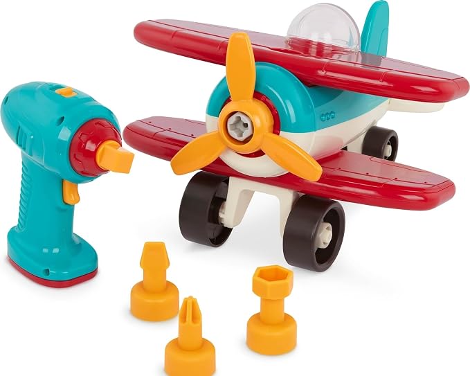 Battat Airplane Construction Toy with Toy Drill, Plane, Vehicles, Take | 25-piece airplane playset with 21 parts, battery-powered drill, 3 bits, build-and-play pretend flights, Vehicles, 3+ Years