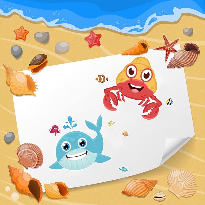 24 Sheets Make a Face Ocean Stickers for Kids Party Favors | Make Your Own Sea Animal Stickers Birthday Decorations Supplies for Toddlers, Under The Sea Crafts Activities Gifts