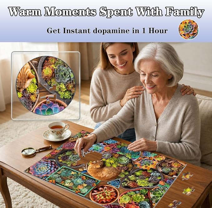 200 Pieces Jigsaw Puzzles for Kids and Adults-Succulent and Cat Puzzle | 200 Large Pieces 15" x 19" Jigsaw Puzzles,Puzzles for Kids Ages 6-12,Casual Entertainment Toys for Kids Teens Seniors