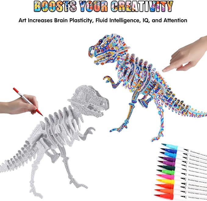 BEARUN 3D Coloring Puzzle Set, Arts and Crafts for Girls and Boys Age 6 7 8 9 10 11 12 Year Old, Fun Educational Painting Crafts Kit with Supplies for Kids, Birthday Toy Gift for Kids