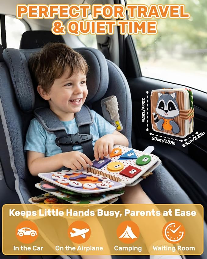 Busy Book for Toddlers 1-3, Busy Board for 1 Year Old, Montessori Toys | Baby Felt Activity Quiet Books, Toddler Travel Toys for Plane & Car, Preschool Educational Learning, Boys Girls Birthday Gift