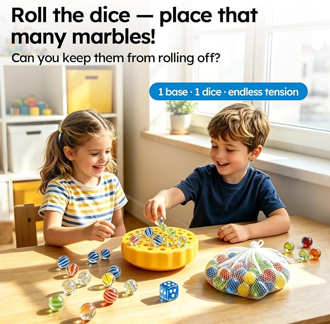 3-in-1 Balance Game, Stacking & Marble Game for Kids | 3 games in 1—stack blocks, solve challenge cards, and balance marbles while building STEM skills through fun family play.