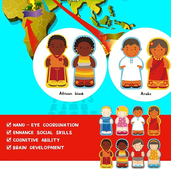 Wooden Puzzle for Toddlers 1-3, Children of The World Racial Cognition Toy | Dress-up Peg Puzzle Educational Toys, 24 Pieces Mix and Match Boys and Girls, Multicultural Diversity Toys for Kids