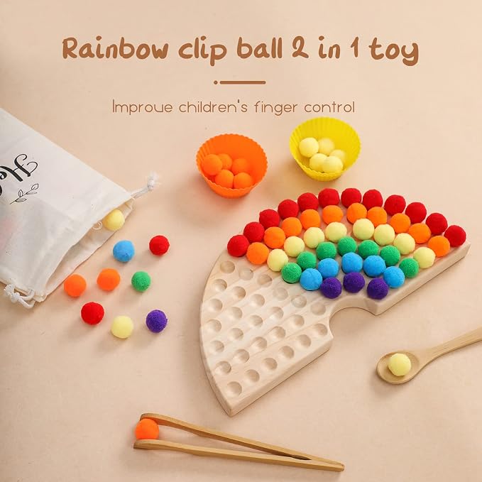 Board Beads Game Pine Wooden Rainbow Bead Maze Montessori Color Sorting Toys for Toddlers 1-3 Match Game