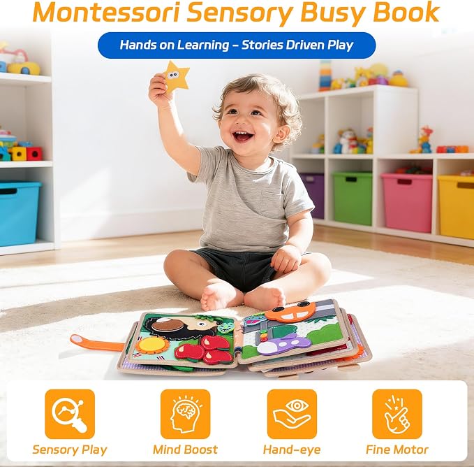 Giraffe Busy Book for Toddlers 1-3, Montessori Toys Toddler Busy Board for 1 Year Old, Felt Quiet Book Sensory Learning Activity Books, Airplane Car Travel Toys, Gifts for Boys Girls 1+