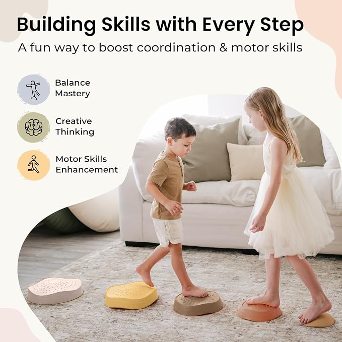 Tiny Land Stepping Stones for Kids, 5pcs Non-Slip Balance Toddler Toys | Sensory Stepping Stones for Toddlers 3-5 to Promote Balance, Coordination, and Active Play Skills Indoors or Outdoors