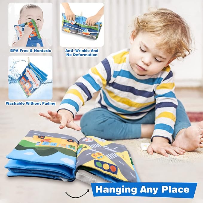 Richgv Baby Books Toys 6-12 Months, Sensory Activity Book Learning Toys Soft Cloth Baby Books Touch and Feel Crinkle Book Infant Stroller Toys