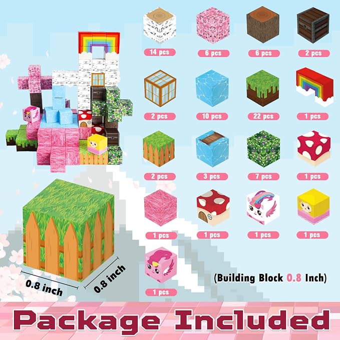 Annexfun Magnetic Blocks - 100PCS Building Blocks Unicorn Cubes - Toys for Montessori Toddler Christmas Birthday Gifts - STEM Sensory Toys for 3 4 9 10 Year Old Girl