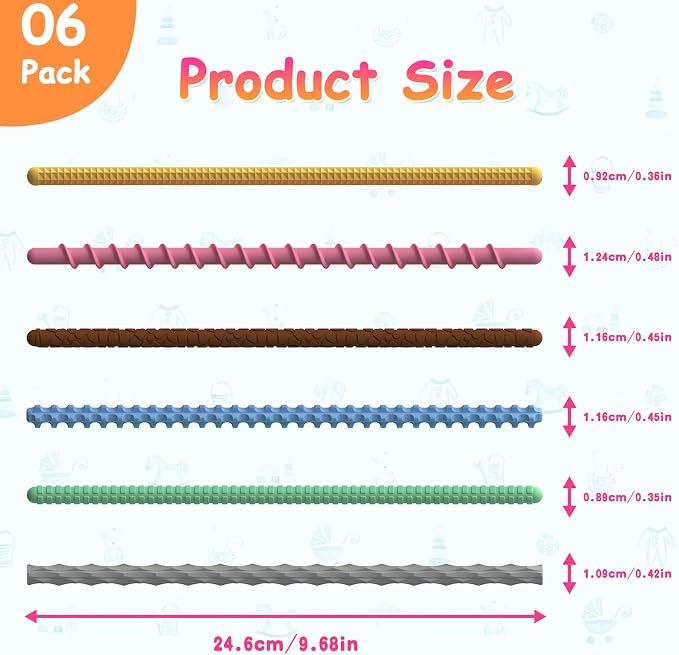 6 Pack Fidget Toys Sensory Sticks,Textured Sensory Toys for Autism,Imagination Sticks for Calming,Stress,Anxiety, ADHD & Autism Children Toddlers Boys Girls